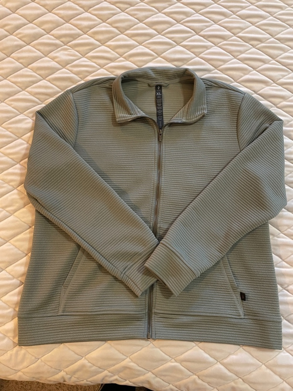 Light Sage Green Ribbed Full-Zip Jacket